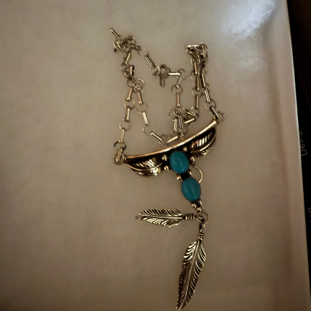 Gold and Turquoise Feather Charm Necklace